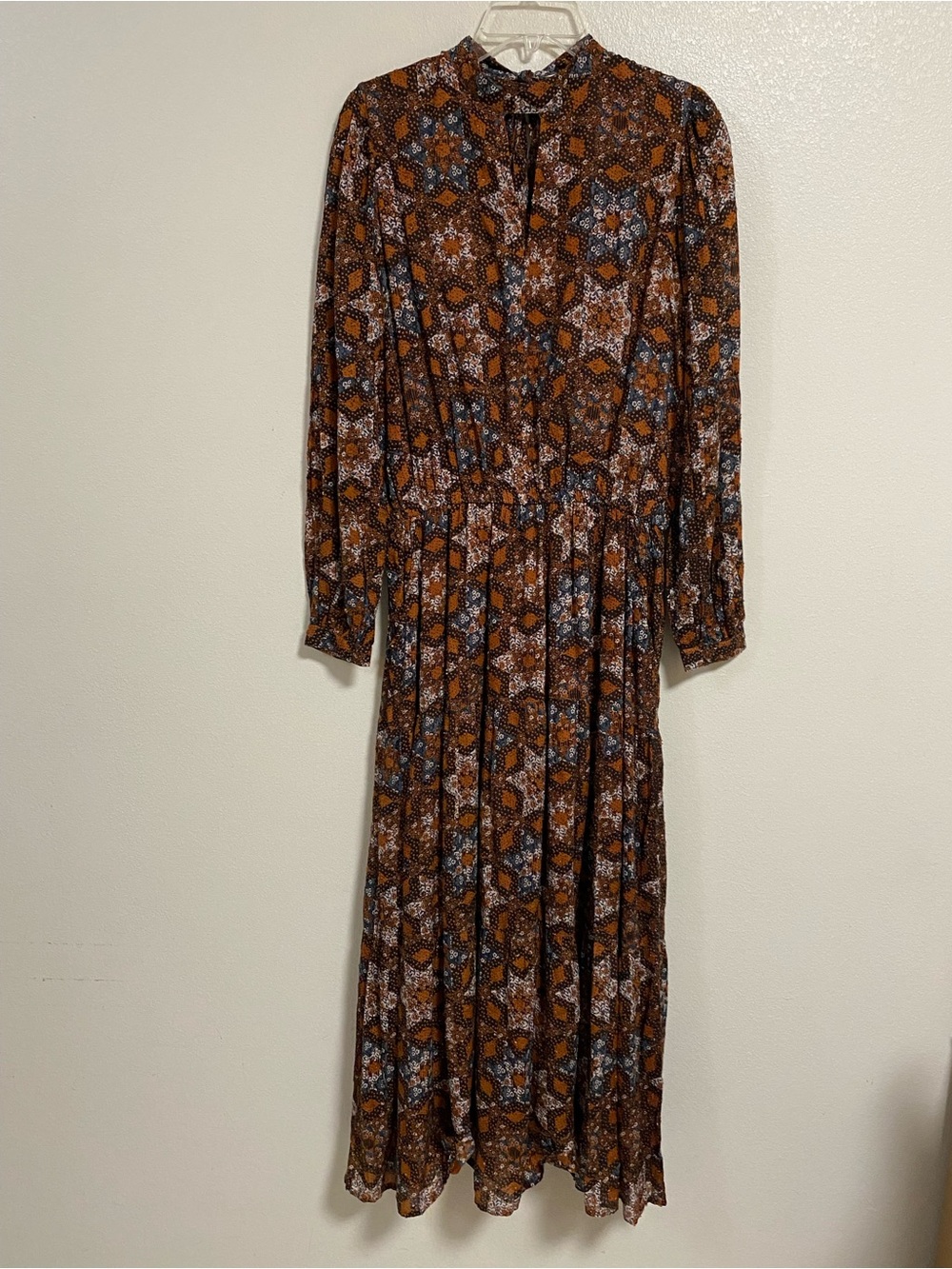 Garnet Hill Dress Women Size Medium Brown Patchwork Ballad Swiss Dot Maxi Dress